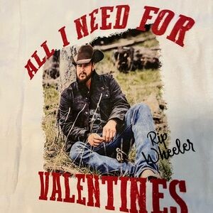 Valentine MEDIUM cream Tee with Red Graphic featuring “RIP”